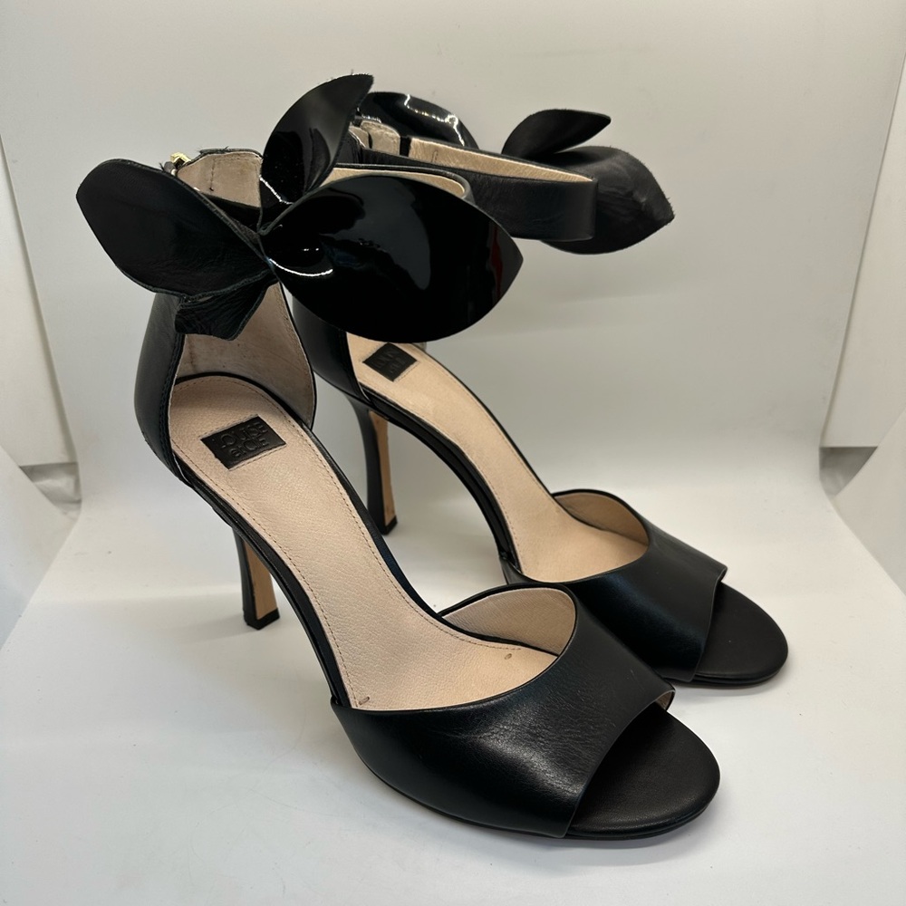 LOUISE ET CIE Kenbeck Leather Bow‎ Ankle Strap Sandal In Black size 10 M EUC!